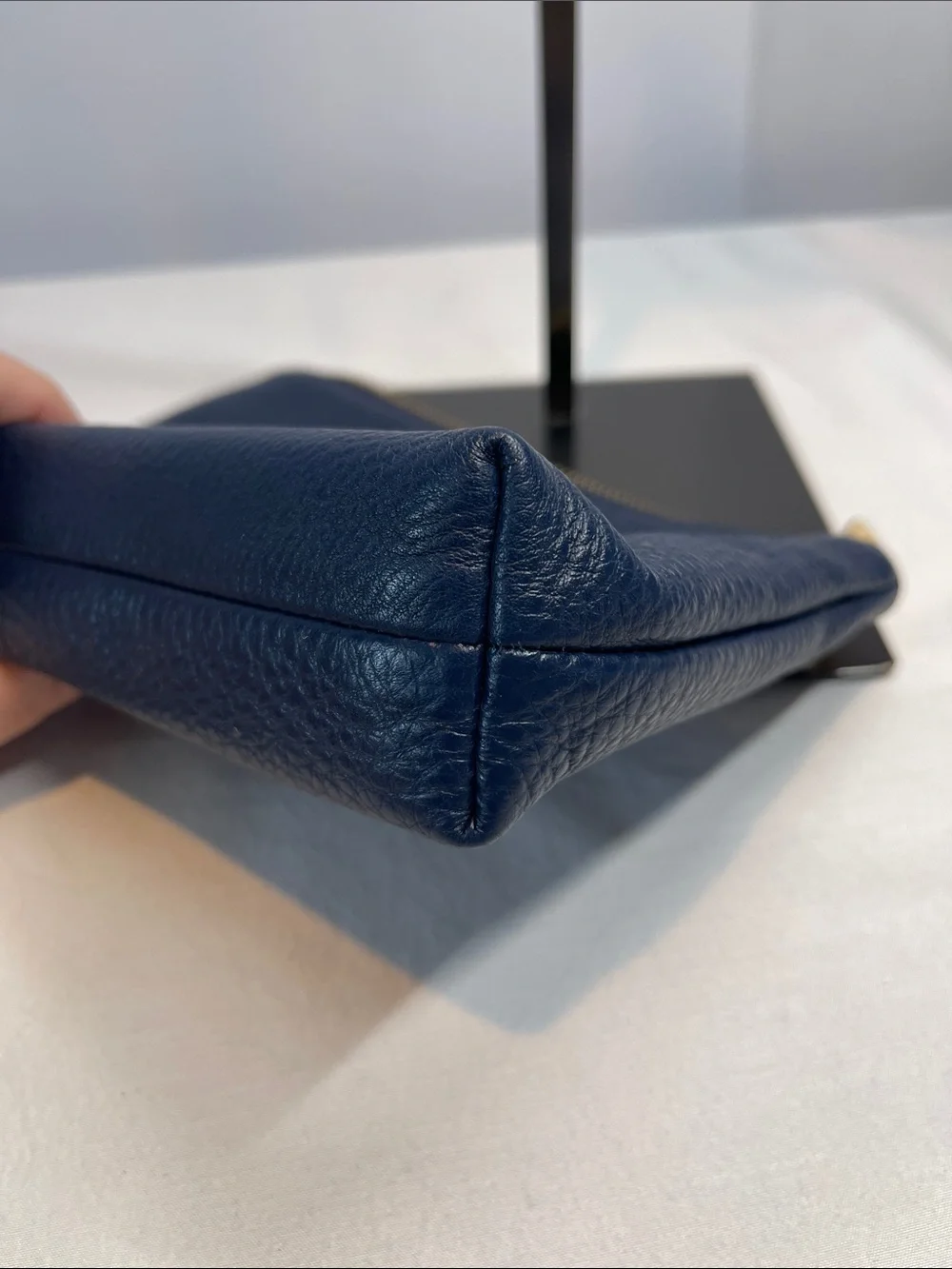 Michael Kors Navy Blue Pebbled Leather Cosmetic Pouch with Gold Logo *READ*